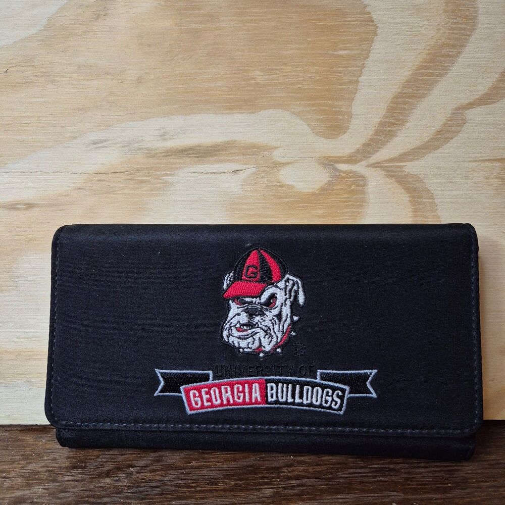 Georgia Bulldogs Womens Wallet Black UGA Embroidered Trifold Checkbook Clutch